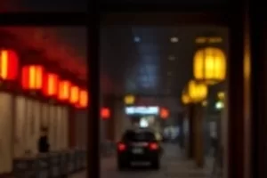 浓雾笼罩的街道旁立着一只绿色邮筒